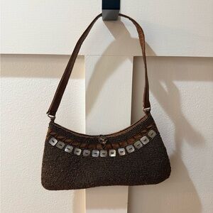Brown Beaded Shoulder Bag